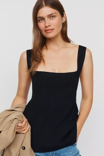 Maeve Square Neck Peplum Sweater Tank Top In Blue