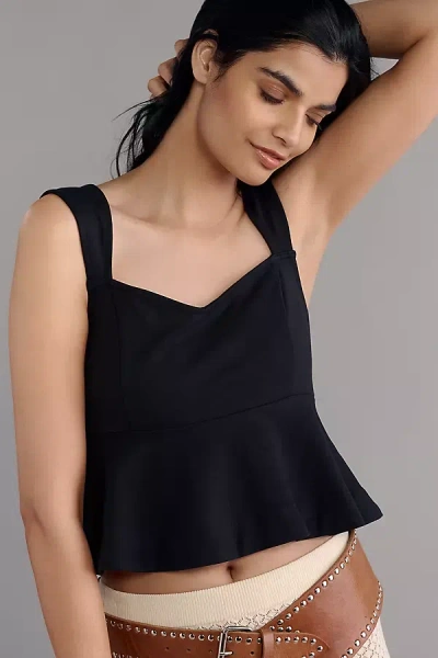 Maeve Square-neck Peplum Tank Top In Black