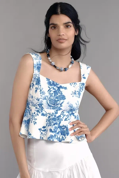 Maeve Square-neck Peplum Tank Top In Blue