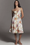 Maeve Square-neck Piped Floral Midi Dress In Multi