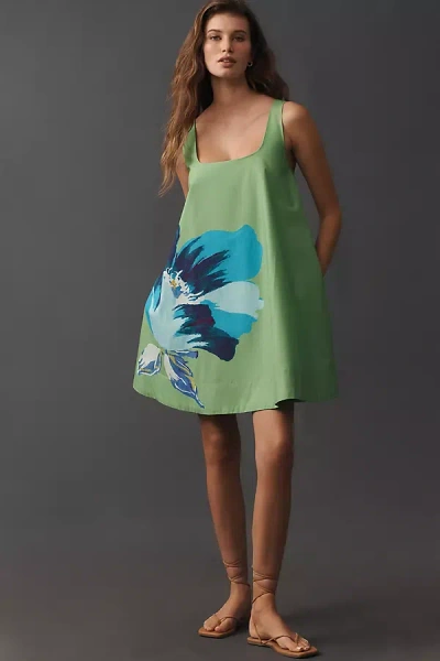 Maeve Square-neck Cotton Poplin Mini Swing Dress In Green