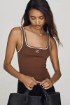 Maeve Square-neck Logo Knit Tank Top In Brown