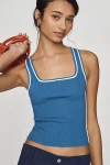 Maeve Square-neck Logo Knit Tank Top In Blue