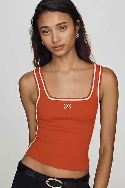 Maeve Square-neck Logo Knit Tank Top In Brown