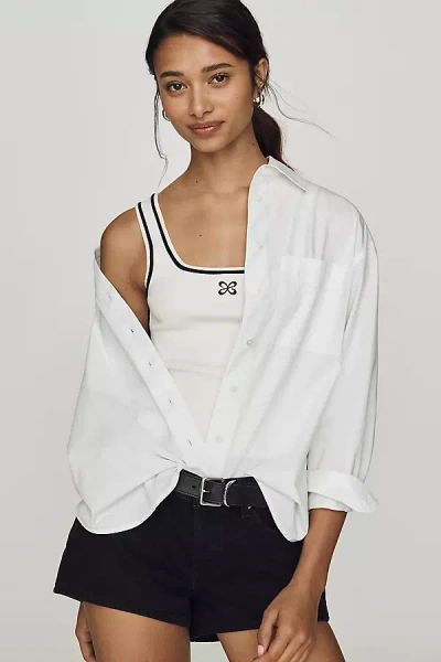 Maeve Square-neck Logo Knit Tank Top In White