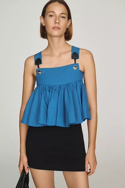 Maeve Strap Detail Peplum Swing Top In Blue