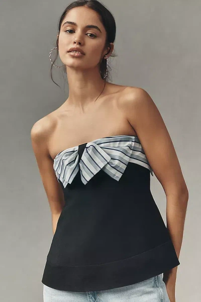 Maeve Strapless Bow Swing Top In Black