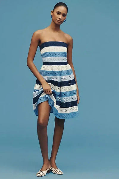 Maeve Strapless Cotton Lace Dress In Blue