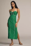 Maeve Strapless Linen Blend Twist Button-front Maxi Dress In Green