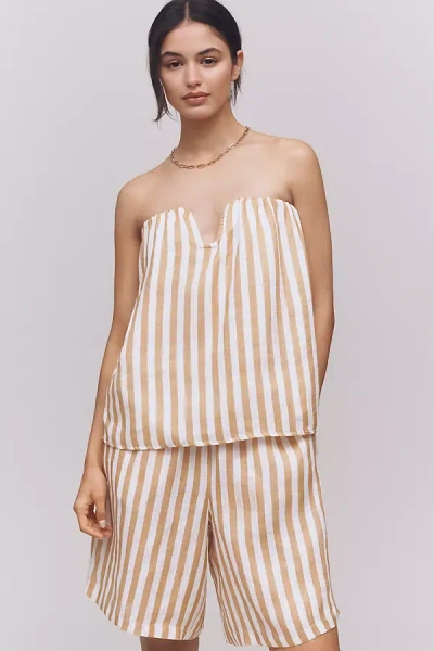 Maeve Strapless Linen Structured Striped Top