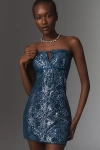 Maeve Strapless Metallic Mini Dress In Blue