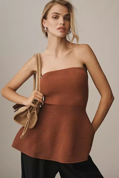 Maeve Strapless Peplum Knit Top In Brown
