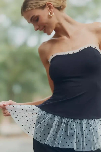 Maeve Strapless Pleated Peplum Top In Black