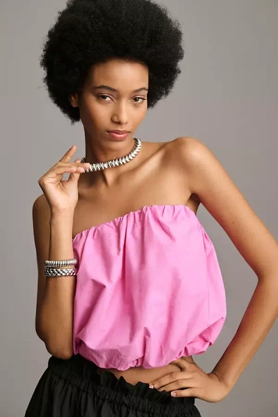 Maeve Strapless Poplin Bubble Top In Pink