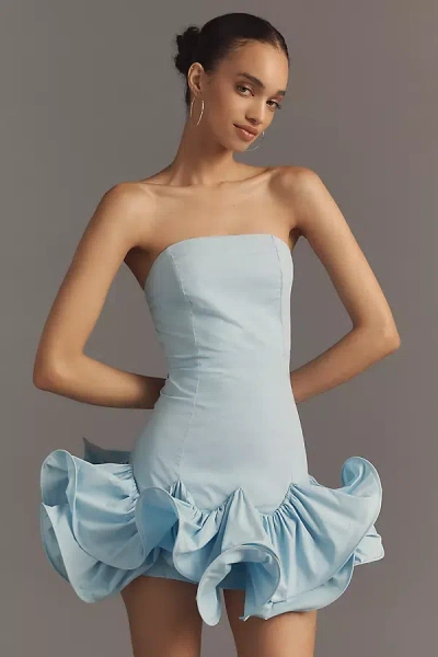 Maeve Strapless Ruffle Mini Dress In Blue