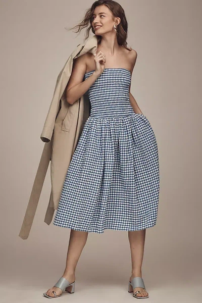 Maeve Strapless Smocked Midi Dress In Blue