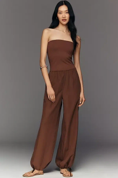 Maeve Strapless Twofer Jumpsuit In Brown