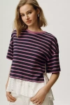Maeve Stripe Lace Hem T-shirt In Multi