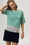 Maeve Stripe Lace Hem T-shirt In Multi