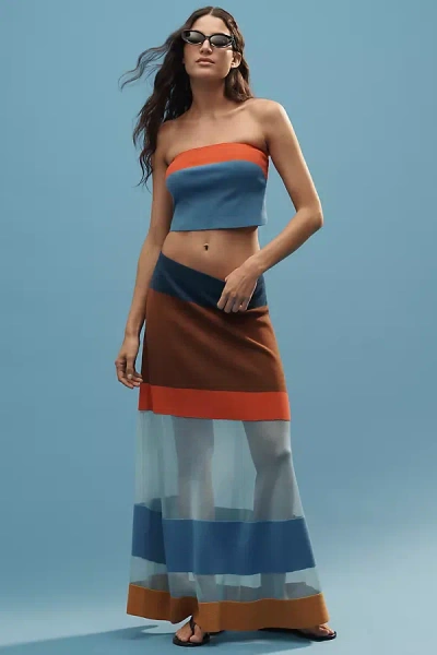 Maeve Striped Sheer Maxi Skirt In Blue