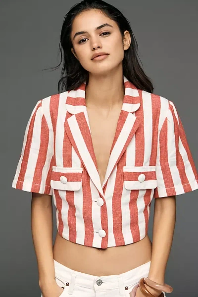 Maeve Striped Short-sleeve Cropped Blazer Jacket In Multi