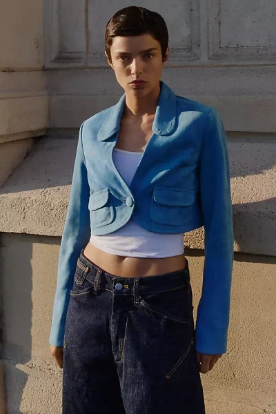 Maeve Suede Cropped Jacket In Blue