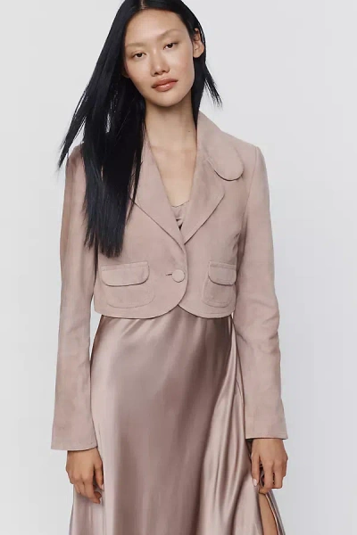 Maeve Suede Cropped Jacket In Neutral