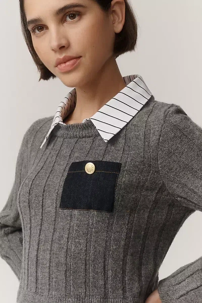 Maeve Sweater & Shirt Twofer In Gray