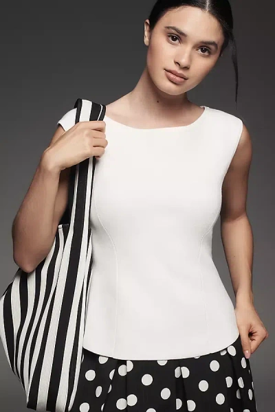 Maeve Sweater-knit Boatneck Cap-sleeve Top In White