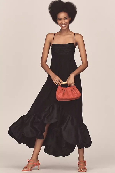Maeve Sweetheart Babydoll Ruffle-hem Maxi Dress In Black