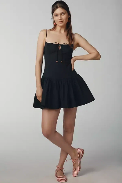 Maeve Sweetheart Drop-waist Mini Dress In Black