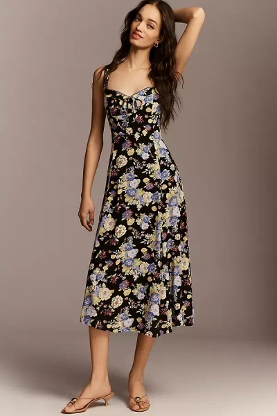 Maeve Sweetheart Printed Midi Dress In Black