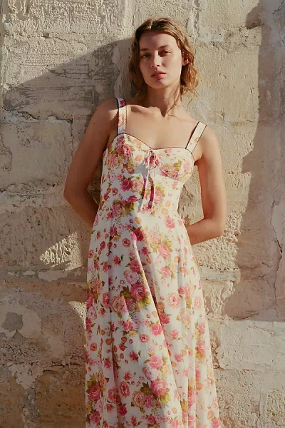 Maeve Sweetheart Printed Midi Dress In Multi