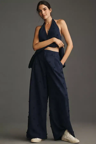 Maeve Tailored Linen Blend Embellished Trousers Pants