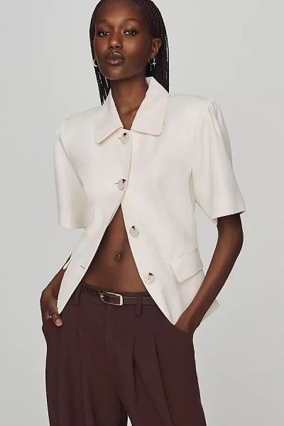 Maeve Tailored Short-sleeve Buttondown Top Jacket In White