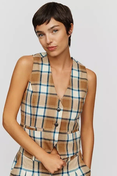 Maeve Tailored Vest Jacket In Brown