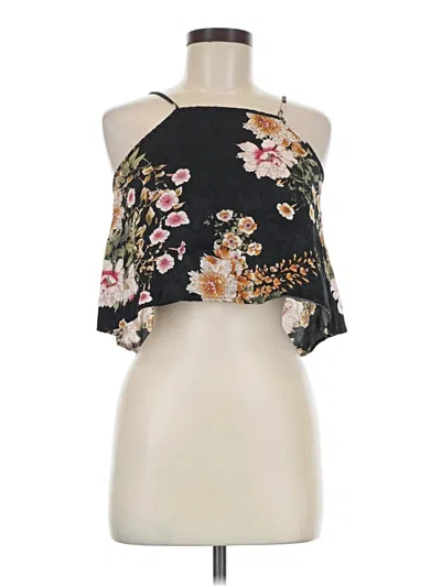 Pre-owned Maeve Tank Top Black Floral Pattern Halter Neckline Tops
