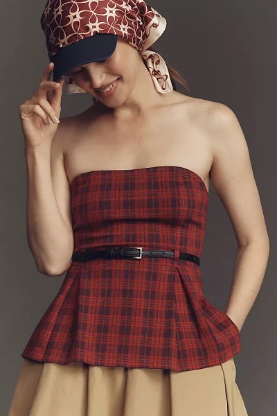 Maeve Tartan Plaid Strapless Top In Red