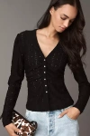 Maeve Textured Eyelet Top In Black