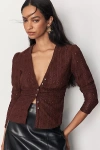 Maeve Textured Eyelet Top In Brown