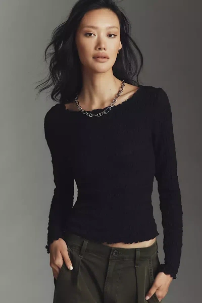 Maeve Textured Long-sleeve Top In Black
