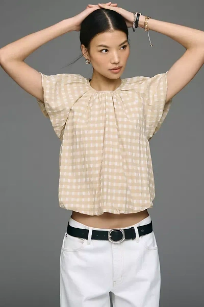 Maeve Textured Puff Sleeve Top In Brown