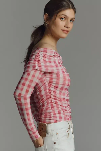 Maeve The Aleda Mesh Off-shoulder Top By  In Pink