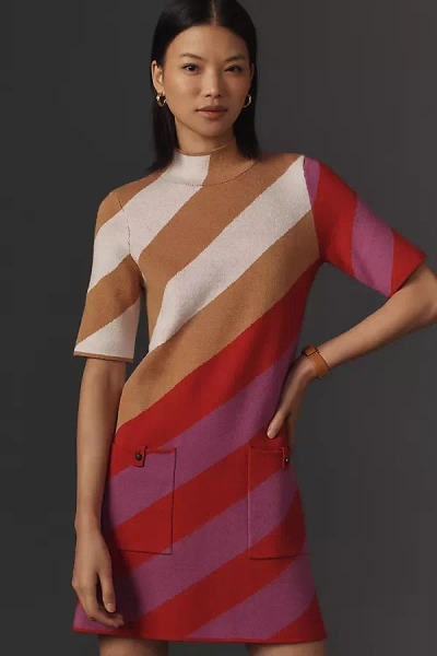 Maeve The Annalise Mock-neck Mini Sweater Dress By  In Yellow