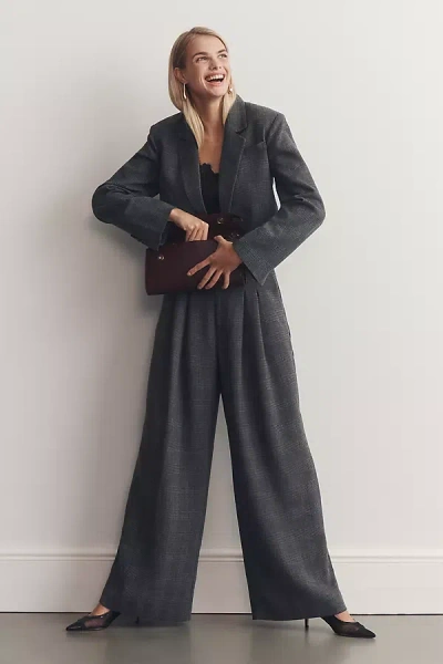 Maeve The Avery Houndstooth Pleated Wide-leg Trousers By  In Gray