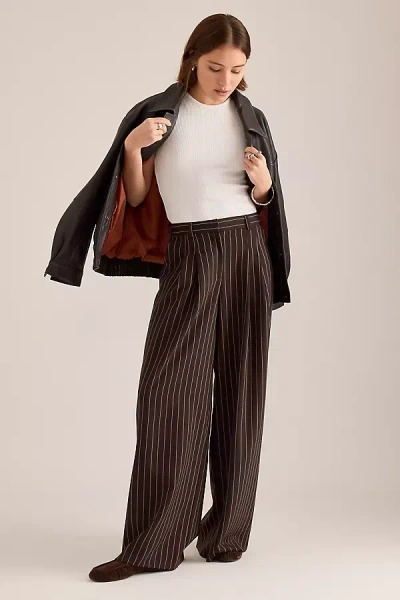 Maeve The Avery Pleated Trousers By : Pinstripe Edition In Brown