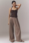 Maeve The Avery Pleated Wide-leg Trousers By : Linen Edition Pants In Brown
