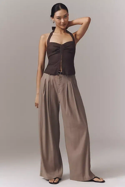 Maeve The Avery Pleated Wide-leg Trousers By : Linen Edition Pants In Brown
