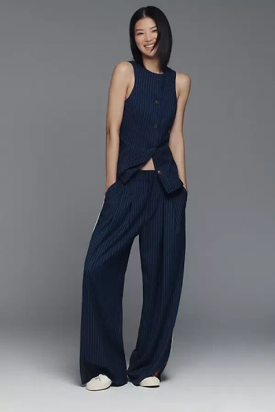 Maeve The Avery Pleated Wide-leg Trousers By : Pinstripe Track Edition Pants In Blue