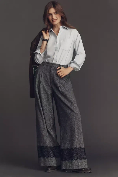 Maeve The Avery Pleated Wide-leg Tweed Lace Trousers By  Pants In Gray